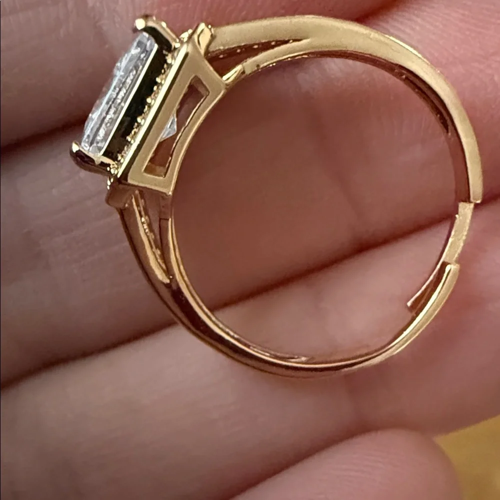 Gold and Silver Women's Adjustable Ring with Square Stone Costume Jewelry